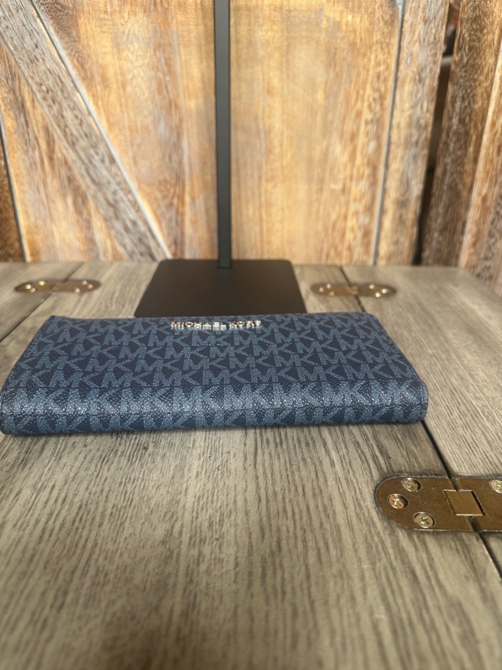 Michael Kors Navy MK Logo Zip Wallet with Silver Hardware - Picture 5 of 12